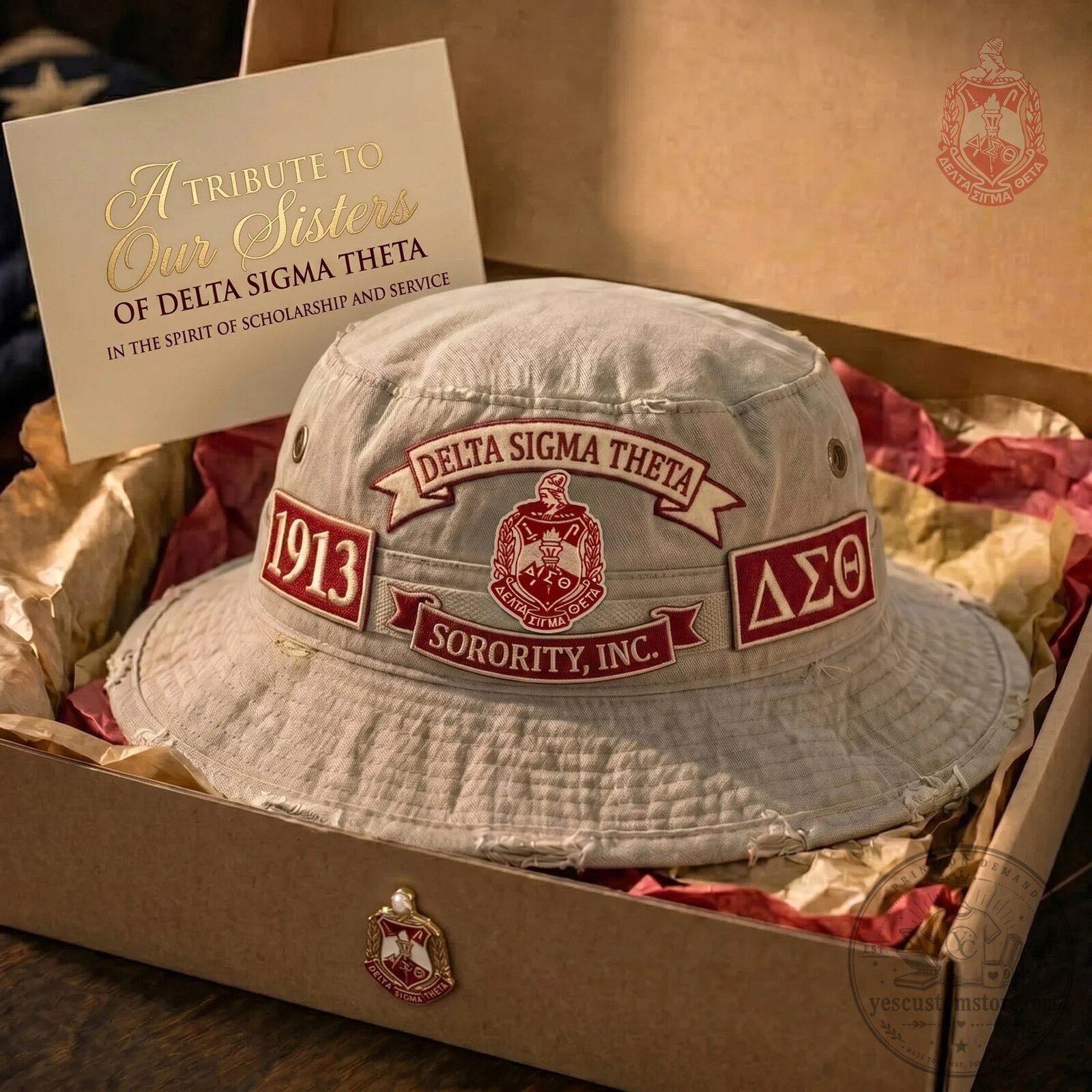 Delta Sigma Theta Sorority 1913 Greek Letters Embroidered Bucket Hat